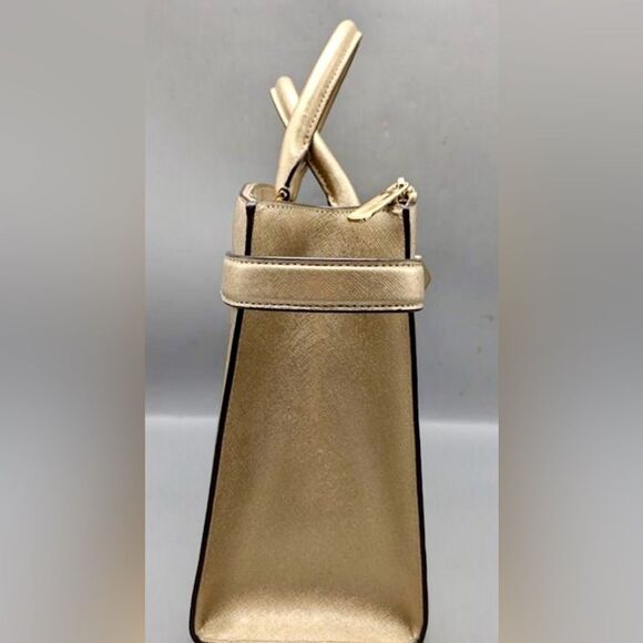 MICHAEL KORS KARLA STUD MED E/W SATCHEL Crossbody Bag In GOLD Leather - Picture 2 of 6